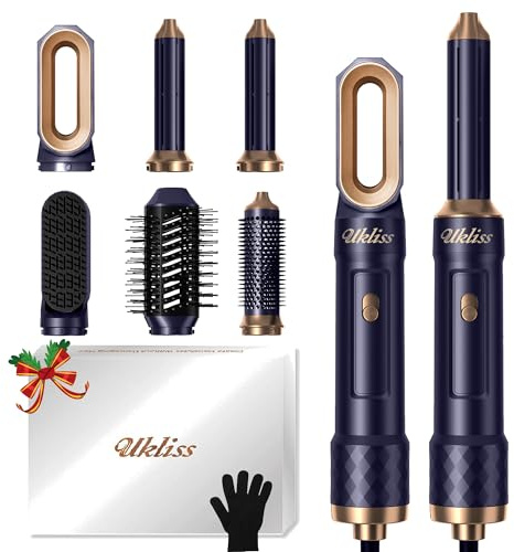 UKLISS Hair Styler 6 in 1, Hair Dryer Brush Set with Automatic Hair Curler, Hair Straightner, Thermal Brush, Round Brush, Blow Dryer, Multi Hair Stylers Gifts for Women Styling - Blue