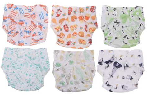 ORFOFE Pañales de Tela Reutilizables para Ñiño con Cierre a Presión Ajustable, 6 Unidades Estampadas Variadas, Absorbentes y Suaves, Ropa Interior de Entrenamiento Adecuado para