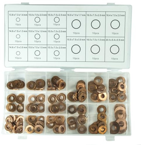 150 piezas Surtido Uno inyectores de cobre anillo Surtido muchos tamaños inyectores en Common Rail sistemas de inyección diesel de CDI Cobre anillos de sellado