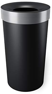 Umbra Vento 16.5-Gallon Open Top Kitchen Trash Can – Large, 30-inch Tall Garbage Can for Indoor, or Commercial Use, Black/Nickel