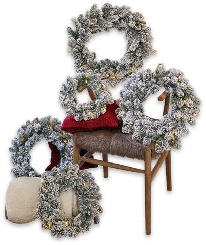 Loberon LED-Kranz 5er Set Ellaria, grün/weiß | unterschiedliche Größen - naturnahes Design - integrierte Lichterkette - festliches Wohnaccessoire - Weihnachten