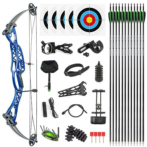 SHARROW Compoundbogenset Jagdbogen 40-60lbs Einstellbar Sportbogen Erwachsene Compound Bögen und Pfeile für Outdoor Bogen Jagd (Typ 2:Blau)