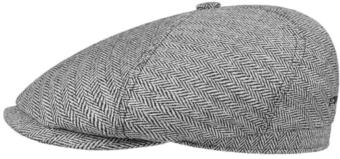 Stetson Milner Flatcap Herren Made in EU Hoher UV-Schutz Elegante Schiebermütze 100% Seide Baumwollfutter Sommer Winter schwarz-weiß 57 cm