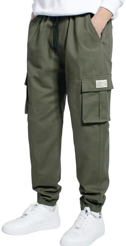 LAUSONS Pantaloni Jogging Cargo Ragazzo, Pantaloni con Elastico alla Caviglia Bambino Verde Taglia 160/12-13 Anni