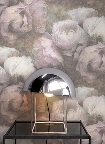 Newroom Vliestapete Rosa Blumen Tapete Floral Wohnzimmer | Changierende Blütenoptik, großformatige Rosenblüten in Altrosa-Mauve, Mustertapete, Landhausstil, ansatzfrei, Schlafzimmer