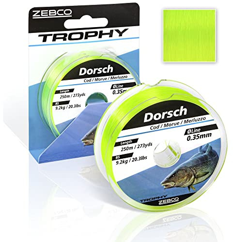Zebco Qualitäts Trophy Dorsch monofile Angelschnur Angel-Zubehör Dorschschnur, 0,30-0,50mm, Fluo gelb