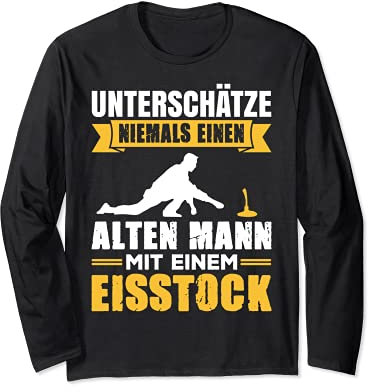 Alter Mann Eisstockschießen Spruch Stockschütze Eisstock Langarmshirt