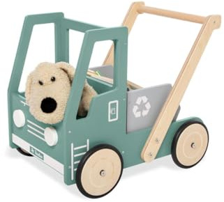 PINOLINO Lauflernwagen Kipplaster Fred, aus Holz, mit Bremssystem, gummierten Holzrädern und kippbarer Mulde, grün und bunt lackiert