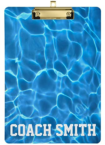 Personalisiertes Klemmbrett aus Acryl, für Schwimmbad oder Tauchertrainer, A4, Standardgröße, dekorative Klemmbretter – 22,9 x 31,8 cm mit flachem Metallclip