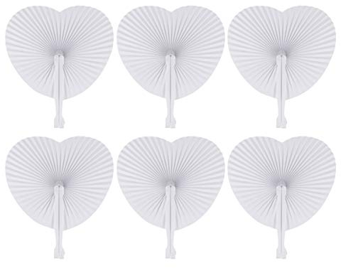 Toddmomy Heart Shape Folding Paper Fans White Handheld Fans for Wedding Party Favours Summer Event Decorations Diy Craft Blanks