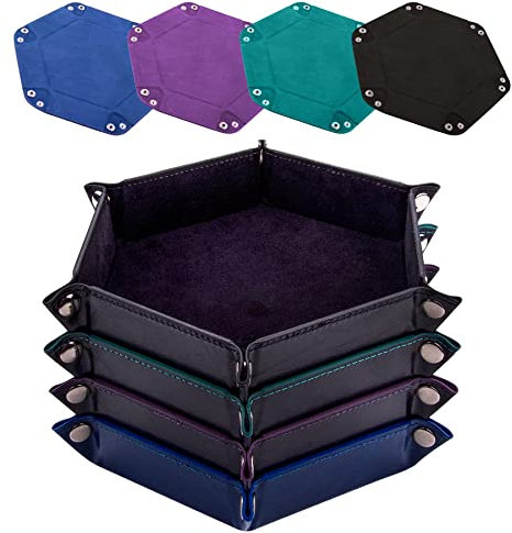 SIQUK 4 Stück Würfelbretter 4 Farbe Leder und Samt Würfelteller, Würfeltablett Hexagon Würfelteller Leder Würfelbretter für RPG DND Dragons Würfel Gaming (Schwarz, Cyan, Violett, Königsblau)