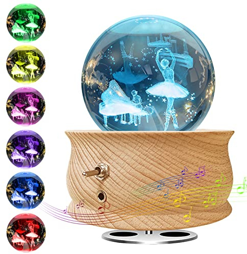 Wholede Caja de Música de Bola de Cristal, Cajas de Música de Madera, Cambio Automático de Color, Bola de Nieve, Función de Proyección RGB, Musica Relajante, Regalo para Niños y Adultos