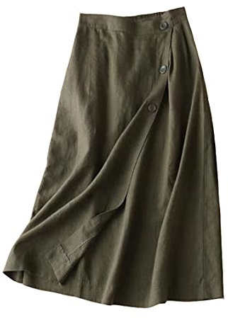 DSKK Falda de Lino para Mujer, Falda de Cintura elástica para Mujer Vestido de Lino,Falda Mujer (Verde-1,XL,FR/ES,Letras,XL)