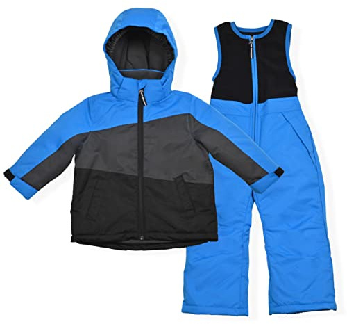 Arctic Quest Boys Ski Jacket and Snowbib Snowsuit Set 2 Piece Zip Up Jacket and Overall Snowsuit Set, Color-Blocked, Shadow Blue, 4