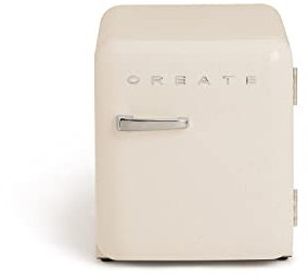 CREATE / RETRO FRIDGE 50 SILVER/Réfrigérateur vert blanc cassé poignée argentée / 85W, minibar, une étagère, design rétro, 50 cm, deux étagères, capacité de 48L, basse consommation, 50x44x49,8 cm
