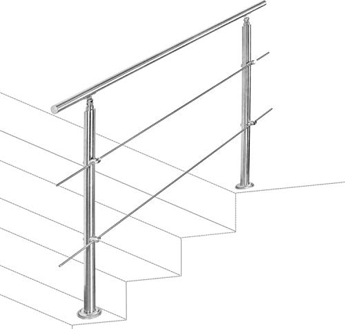 Jopassy Edelstahl Handlauf Geländer,Treppengeländer mit 2 Querstreben, Eingangsgeländer für Balkon Treppen Innen und Außen (120cm)