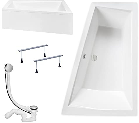 KOLMAN Badewanne INTIMA Eckbadewanne 170x125 Rechts mit AcrylSchürze, Ablaufgarnitur und Füßen Komplettset 4in1 Premium Original Acryl Wanne Siphon