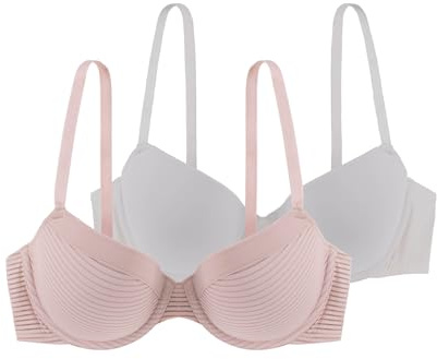 Dorina Set 2 Reggiseni Demi Donna Louise – Leggermente Imbottiti, con Ferretto, Coppe Preformate, Microfibra a Strisce Burnout Premium & Micro Morbida per Comfort e Supporto, Rosa e Avorio