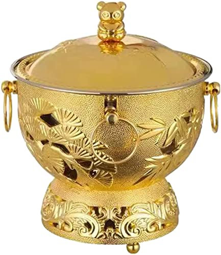 Mini Copper Hot Pot Stainless Steel Pot Cooker Alcohol Hotpot Cooking Pot Cookware Pan Single Chafing Dishes for Home Kitchen, Fuel Not Included,Gold