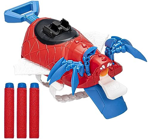 Marvel Mech Strike Mechasaurs Spider-Man Arachno Blaster, NERF Blaster mit 3 Darts, Rollenspielzeug