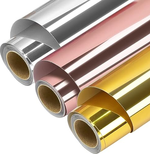 Selbstklebende Vinylfolie Plotter | 3 Stück Set - 30,5cm x 152cm | Permanentes Plotterfolie Selbstklebend, Selbstklebende Folie Vinyl für Bastelprojekte & Scrapbooking (Gold & Silber & Roségold)