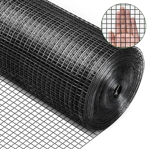 Rengue Black Hardware Cloth 1/2 Inch 48 x 100' 19 Gauge, PVC Coating Wire Fence Rolls Vinyl Coated Welded Chicken Wire Mesh for Poultry Netting Cage Fence, Tree Guard Rolls, Chicken Coop