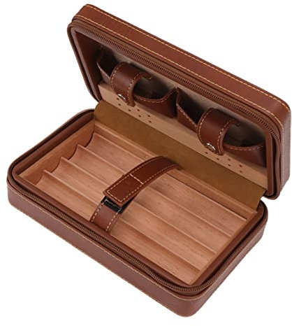 HEITIGN Custodia Humidor per Sigari Custodia Humidor per Sigari Marrone Fodera Portatile in Legno di Cedro Umidificatore Scatola per Sigari da Viaggio con Custodia per Viaggio