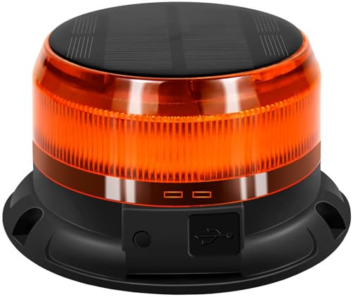 antom Gyrophare LED énergie solaire Sans Fil Rechargeable 12V-24V orange phare d’avertissement clignotant magnétique 9 Modes de Flash avec avec 1m Câble Prise Allume-Cigare et câble de charge USB