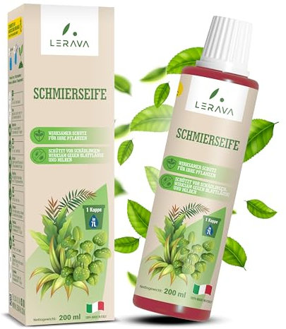 LERAVA® Schmierseife flüssig gegen Blattläuse [BIO] - 200ml - Biologische Schädlingsbekämpfung und Blattglanz - Kaliseife gegen Blattläuse, Schildläuse & Mehltau - 100% Made in Italy