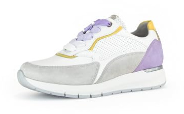 Gabor Damen Low-Top Sneaker, Frauen Halbschuhe,Leichte Mehrweite (G),Laufschuhe,schnürschuhe,schnürer,Weiss/Flieder/Yell,43 EU / 9 UK