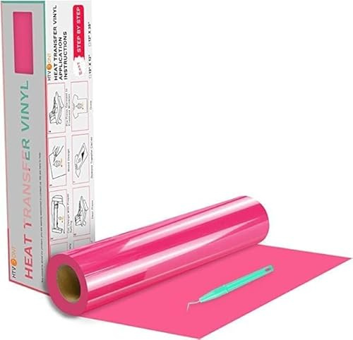 HTVRONT Neon Pink Heat Transfer Vinyl Roll 12x20ft HTV Vinyl for T-Shirts | 30.5x610cm, easy cut & weed, compatible with all cutter machines, iron on vinyl for heat transfer clothing designs