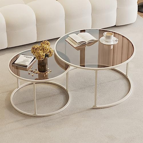 Set mit 2 Satztischen, stapelbare Sofa-Beistelltische, 2 Stück, runder Couchtisch mit Tischplatte aus gehärtetem Glas und Metallrahmen, platzsparende Akzent-Teetische für Wohnzimmer, Schlafzimmer,