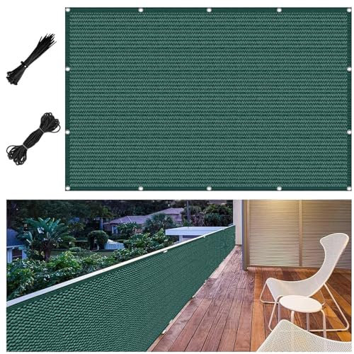 Balkon Sichtschutz Zaunblende 205 x 495 cm Schützt Privatsphäre, Schnelltrocknend, Reißfest, Atmungsaktiv mit Ösen Sichtschutz Bespannung Windschutz Sichtblende, für Balkon Garten, Dunkelgrün