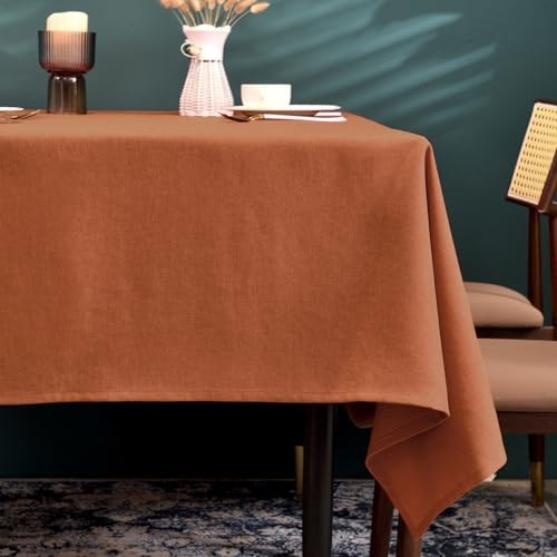 Tovaglia in cannella 145 x 300 cm, antimacchia, con look lino | Rettangolare, idrorepellente, non stiratura, lavabile, rist., cucina, festa, decorativo, Natale, Capodanno, caffè, giardino