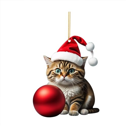 LELEKALE Katze Weihnachtsdekoration Weihnachtskatze -Katze -Hängende Ornamente Acryl Anhänger Katze Weihnachtsdekoration Hanging Ornament Weihnachtskatze Ornamente für Weihn Christbaumschmuck (5,one)