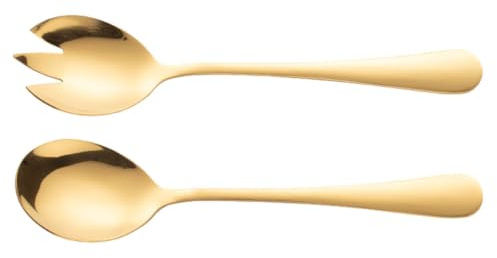 Amosfun Cuillère à Salade Double en Acier Inoxydable 2 Pièces Dorée | Finition Polie Miroir, Prise en Main Confortable, Nettoyage Facile, Service Polyvalent pour Fruits et Salades