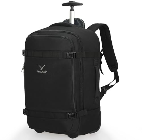 Hynes Eagle 42 Litri Borsa Da Viaggio Zaino Trolley Da Con Rotelle Borsa Da Viaggio a Mano per Uomini E Donne 17 Pollici Con Taschino per Bottiglia D'acqua 54x35x23cm Nero