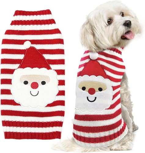 Hundepullover Weihnachten Weihnachtspullover Hund Gestrickter Hunde Weihnachtspulli Weihnachts Pullover Hund Weihnachtsoutfit Weihnachtskostüm Hunds für Kleine Mittlere Große Weiß S | Weicher, atmungsaktiver Stoff, kuschelig warmer Rollkragen, niedliches Weihnachtsmann-Design, ideal für Haustier-Kostüme