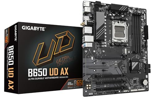 GIGABYTE B650 UD AX Motherboard - Unterstützt AMD Ryzen 9000 Serie CPUs, 6+2+2 Phasen VRM, bis zu 7600MHz DDR5 (OC), 1x PCIe 5.0 + 2X PCIe 4.0 M.2, GbE LAN, Wi-Fi 6, USB 3.2 Gen 2