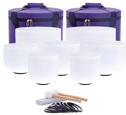 7 cuencos tibetanos de cristal de 7 a 12 pulgadas, juego de 7 con estuches de transporte for yoga, medicación, curación del sonido, relajación profunda Cuenco Cantor De Cristal(440 HZ and 2 Bags)