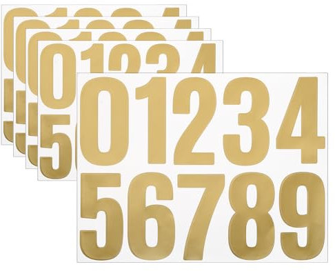 QUARKZMAN 5 Fogli Numeri Civici in Vinile, 4 Pollici Adesivi Numeri Impermeabili per Cassette Postali, Insegne, Finestre, Porte, Numeri Civici, Oro