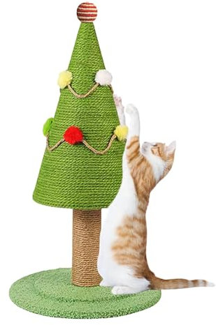 Rascador de árbol de Navidad, poste rascador de gato de dibujos animados, herramienta de relajación de sisal natural, bonito juguete de compromiso para mascotas para gatos de interior