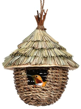 Vogelnest Gras Weide - Nistkasten Rotkehlchen | Vogelnest für Käfigdekoration | Handgewebtes Vogelhaus | Vogelnest Haus Garten | Grasgitter Vogelnest für Wellensittiche, Meisen, Spatzen und andere