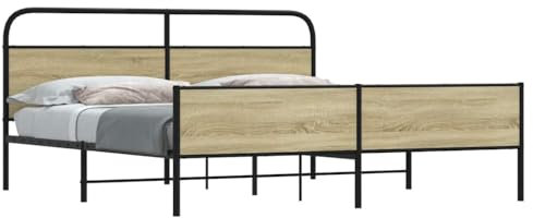 LAPOOH Metallbett ohne Matratze Sonoma-Eiche 180x200 cm, Bett, Bed Frame, Familienbett, Bettrahmen, Bett Gestell, Bett Rahmengestell, Schlafzimmer Bett - 3318695
