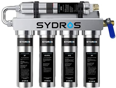 Sydros Optimus 5-Stufen-Wasserfilter - PFAS, Mikroplastik, Chlor & Kalk | 5-Stufen-Untertischfilter mit UF, Aktivkohle & Ionenaustausch - bis 30.000 L, ca. 4 L/min, für Wasserhärte bis 15 °dH