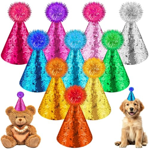 Mini-Partyhüte für kleine Hunde und Katzen, Geburtstagshüte, kleine Partyhüte für Stofftiere für kleine Tiere, Welpen, Kätzchen, Kostüm-Zubehör, Hochzeits-Party-Dekoration, 12 Stück