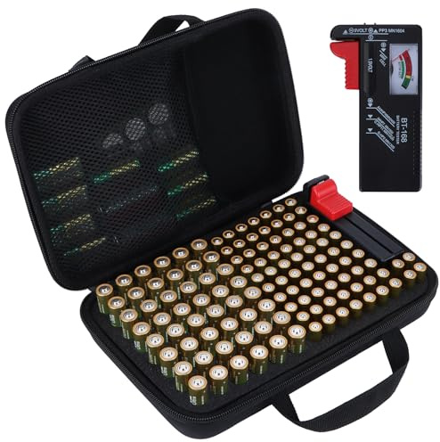 Peyyargo Étui de Rangement pour 122 Piles AA AAA C D 9V, Sac Taille S | Coque EVA Rigide, Antichoc, Anti‑Rayures, Multi Usages, Accessoire de Rangement pour Piles (Piles Non Incluses)