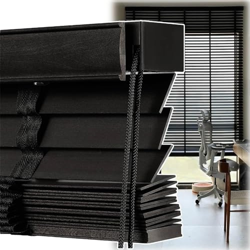 Persianas Venecianas De Madera Persianas Horizontales De Interior, Tamaños Personalizables 45cm 60cm 80cm 100cm 120cm 150cm Estores De Parasol para Cocina/Oficina/baño(Negro)