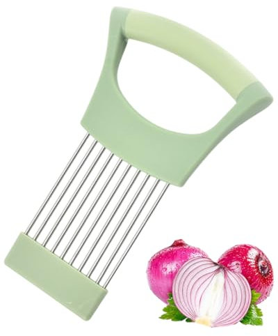 TPZORJX Soporte de Ceboll,Cortador de Cebolla Inoxidable,Ayuda de Corte con Funda Protectora para Carne,Cebollas,Patatas, Tomates,Limón(Verde)