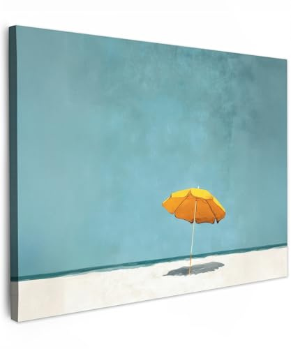 MuchoWow© Wandbilder Wohnzimmer Wanddeko Schlafzimmer Zimmerdeko | 40x30 cm - Wandgemälde Zimmer Deko auf Wand Dekoration Wall Art Sonnenschirm - Gelb - Strand - Meer